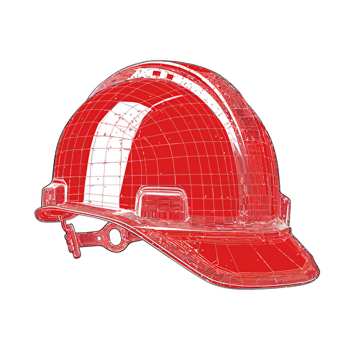 red hardhat vector drawing on a simple white background. style of blueprint