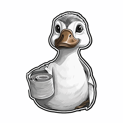 sticker, duck hold duck tape, contour, vector, white background