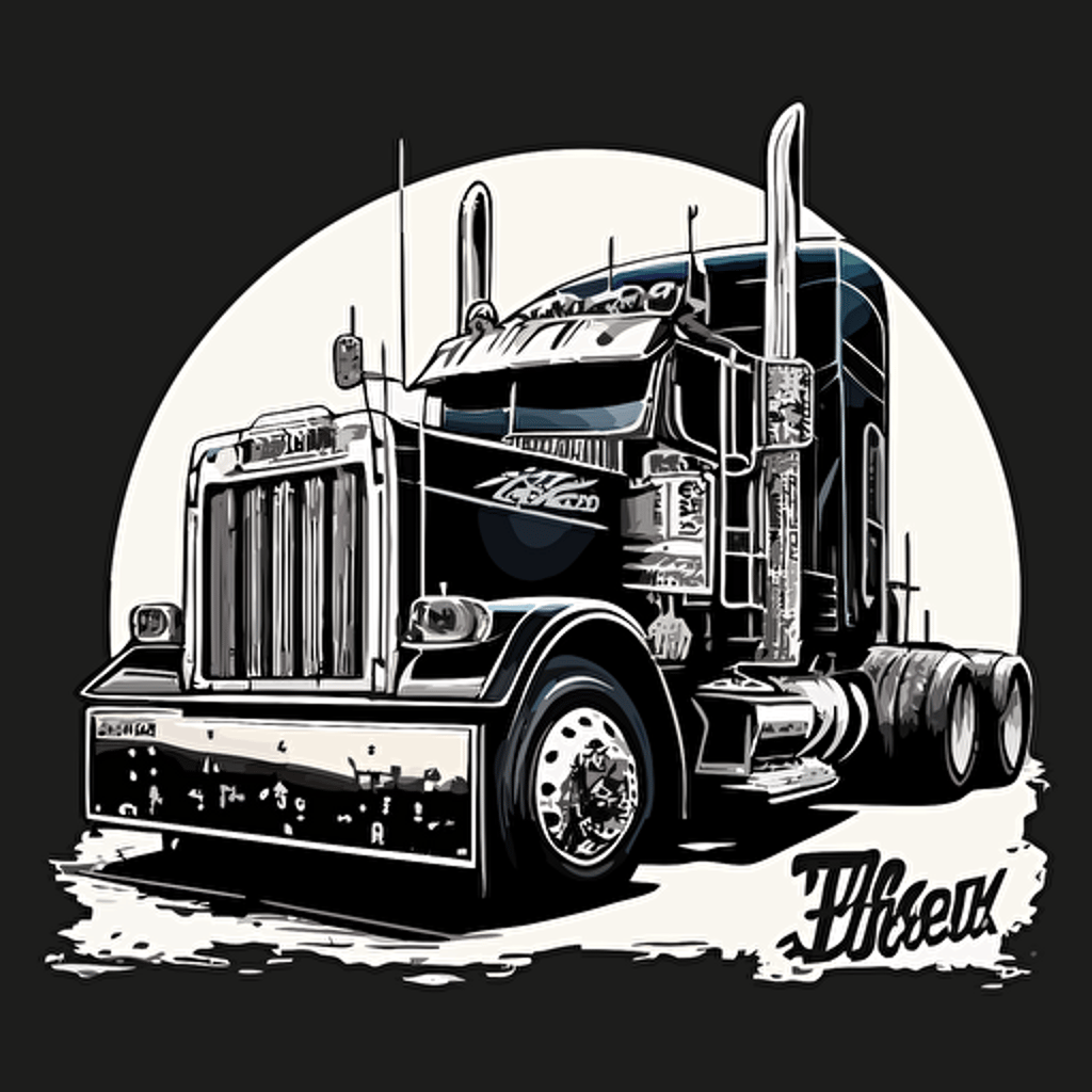 vector logo hand draw Peterbilt 379 with lowboy trailer