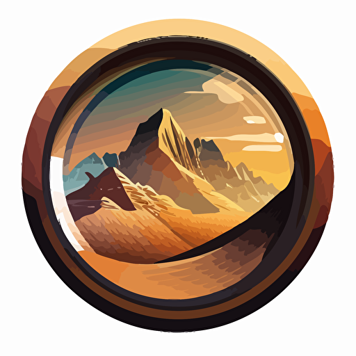 vector logo of a lens showing mountains inside it
