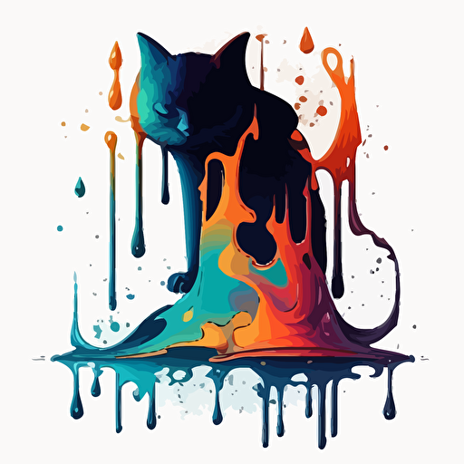 cat monster being melting, vector, contour, white background