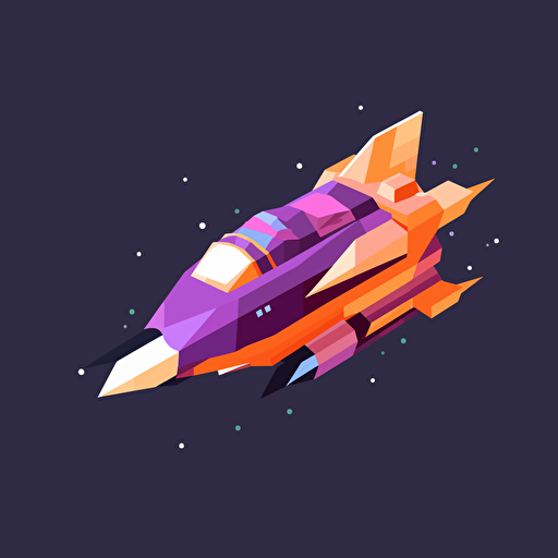 spaceship flying in air, 2D, vector, flat art, fedex purple and orange