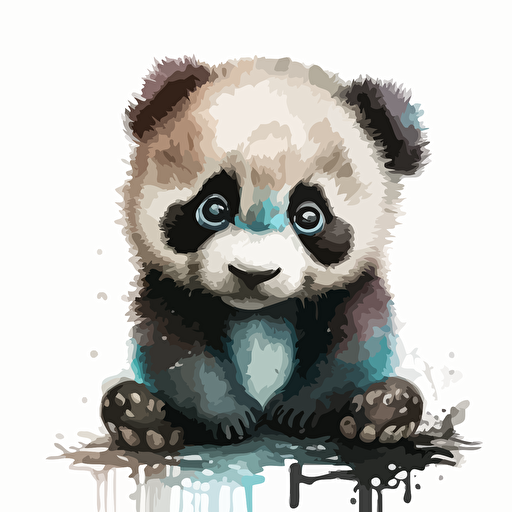 cartoon style, watercolor of cute baby panda, huge eyes, vector style