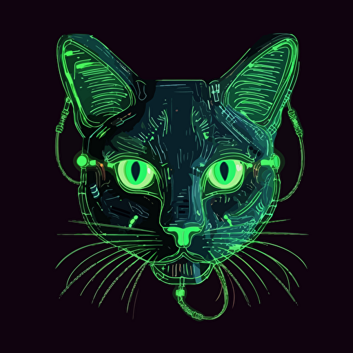 electrocat, green neon, vector art, white background