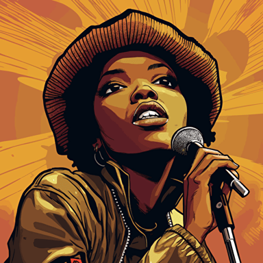 Rapper Lauryn Hill transformed into a comic book superhero drawn by the renowned Adam Hughes. The artwork features Lauryn in a powerful and dynamic pose, while rapping into a microphone on stage. The illustration is highly detailed, with intricate linework and vibrant colors that create a sense of depth and texture. Lauryn's costume is inspired by traditional superhero designs, with a modern twist that reflects her unique style and personality. The atmosphere is intense and dramatic, with a sense of action and adventure that captures the spirit of superhero comics. Adam Hughes' expert craftsmanship ensures a visually stunning and thrilling illustration that will delight any fan of Lauryn Hill or superhero comics. vector