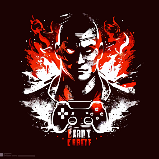 logo of a gangster on fire with a game controller, simple, vector,