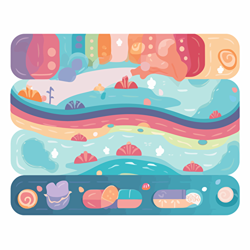 Design a game panel, rectangular, curved edges, texture, single color, creative design, designed for 6 year olds, pastel colors, detailed, flat style, vector, animation