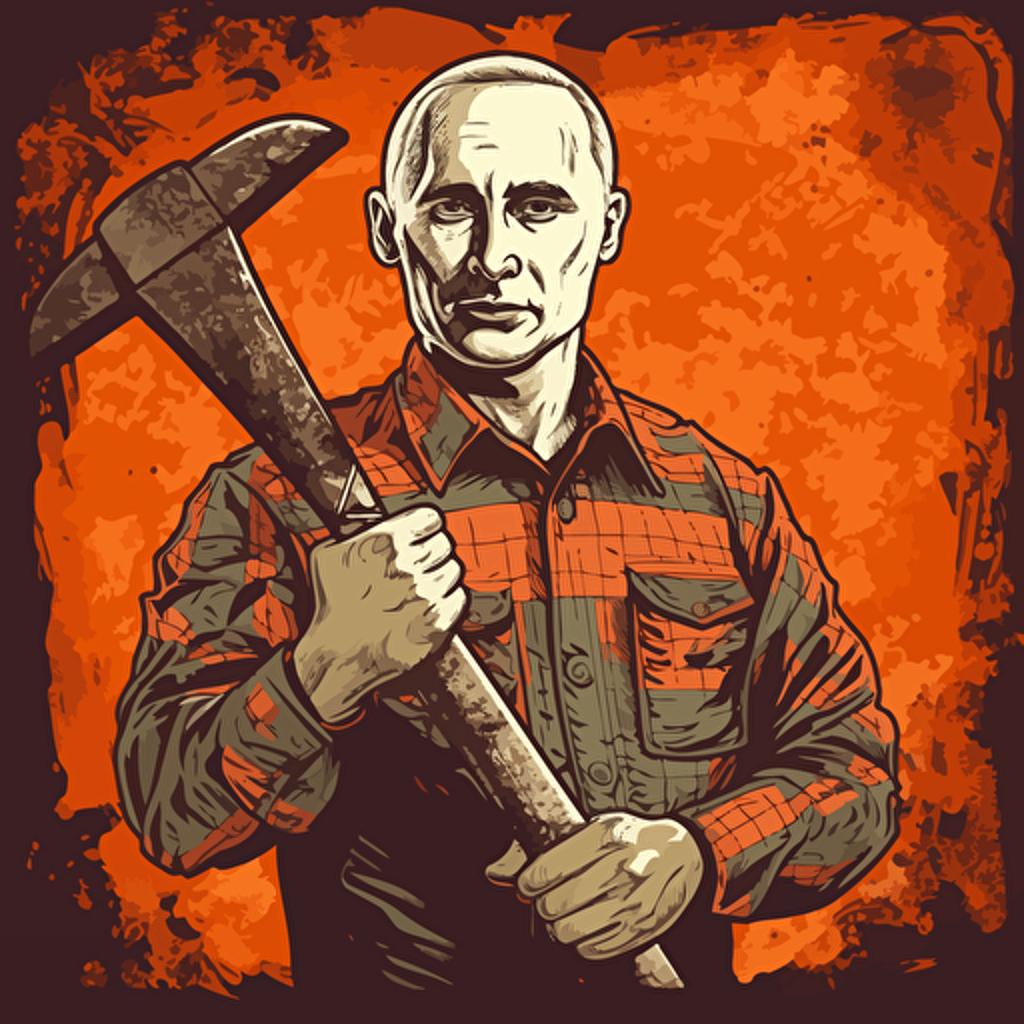 Putin holding shovel in Obey theme, vector, highly detailed, gritty