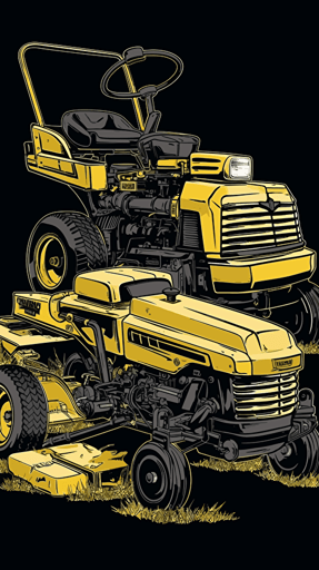 yellow cub cadet lawn mower illustration, yellow and black only, vector art, centered on composition