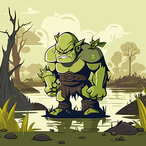 ogre in a swamp, vector logo, vector art, emblem, simple cartoon, 2d