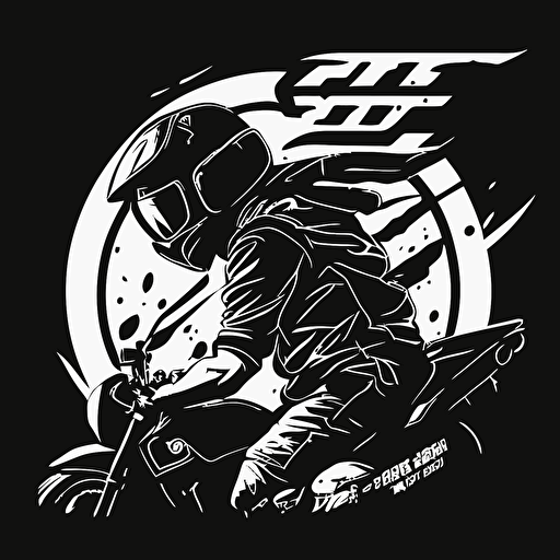 motorcycle club logo, ninja, simple vector, black and white