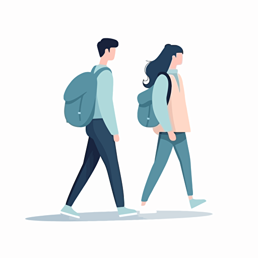 side view of a a male and female student walking. vector illustration. minimal.