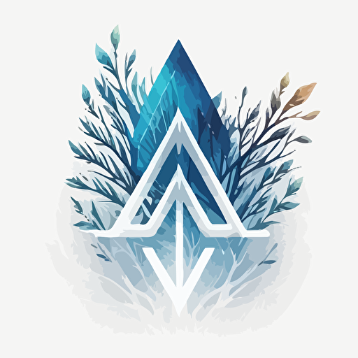 a symbol only logo for a modern and professional company. I want it to reflect AI symbolism, I want it to have a glass effect with blue colour tones, I imagine the shape to be like an arrow or vector that points up with a white tree growing inside of it