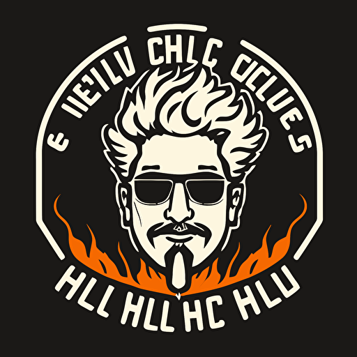 modern vector style simple logo for cycling club from hell with guy fieri, european poster style high quality, svg, vecctor art