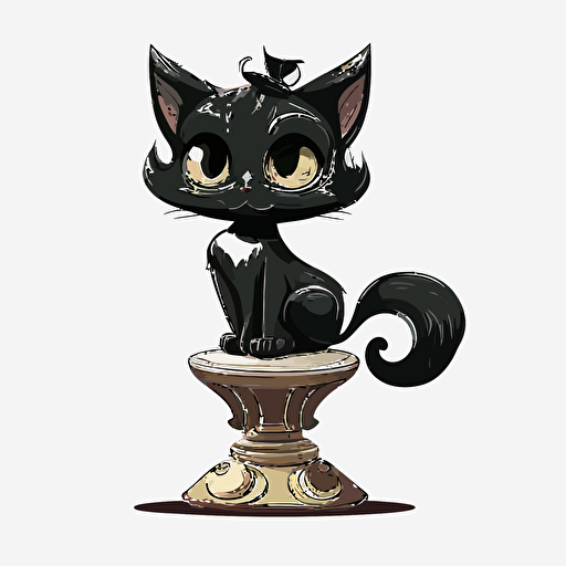 Disney style, hand drawn cartoon, black, cute female cat sitting on a pedestal, white background, vector, High definition