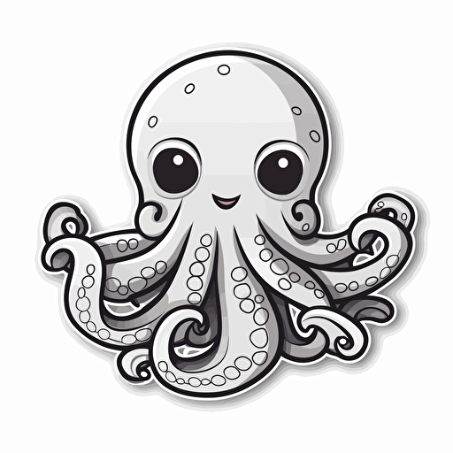 octopus, sticker, cartoon style, white background, contour, devious, cute, vector