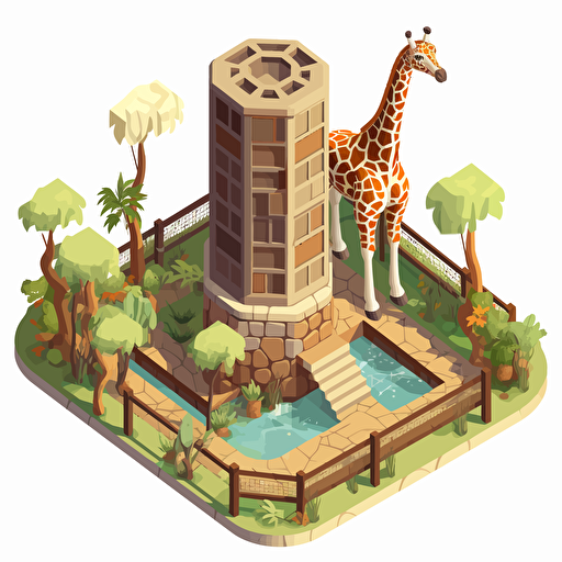 isometric cartoon vector style giraffe enclosure