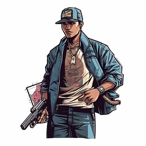 Gang member, Holding gun, Sticker, Vector, Comic Book Art,