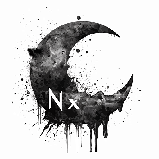 iconic clean pictorial of crescent moon with overlayed text "NOX", black vector, white background