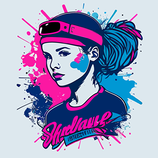 a flat vector sports logo for a girls softball team, using blue and pink,