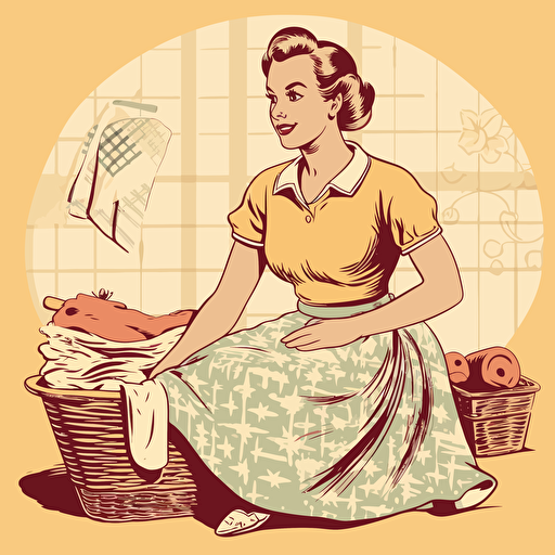 1950s laundry ad, no background, white background, vector style