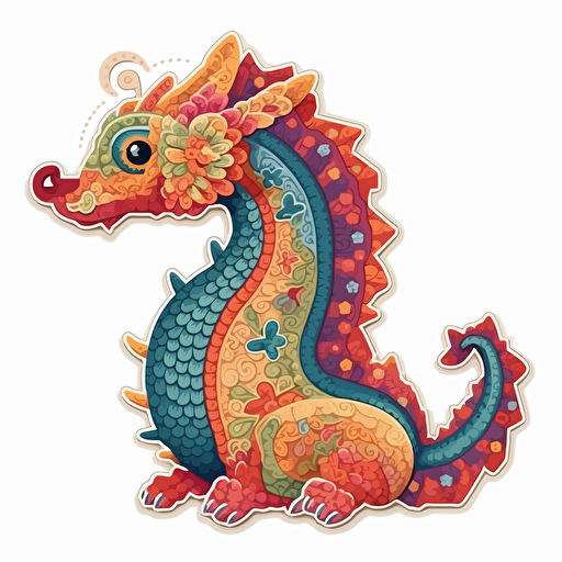 sticker of crochet fantasy dragon, vector art, flat, illustration