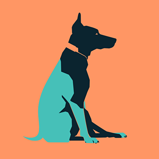 vector art, a single dog sitting illustration, simple shapes, minimalist, printmaking, vibrant colors, flat background that is one color