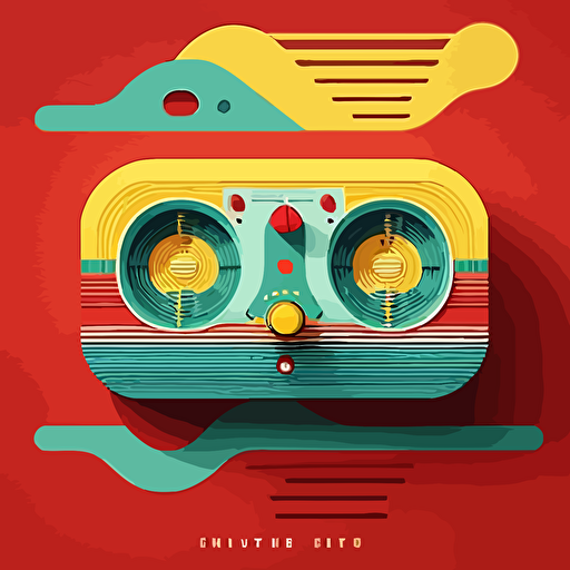 Little brother, soundwaves, technical illustration, detailed, flat, vector, clean, minimalist, red, yellow, teal
