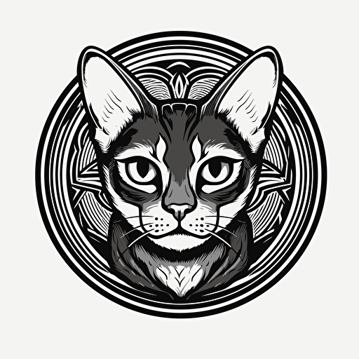 create logo of a abyssinian cat, black and white, vector,