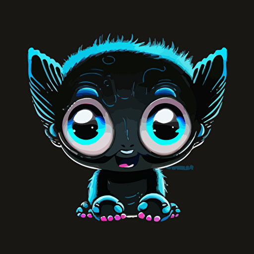 A happy baby fur japanese alien with one blue eye, smiling, black background, vector art , anime style