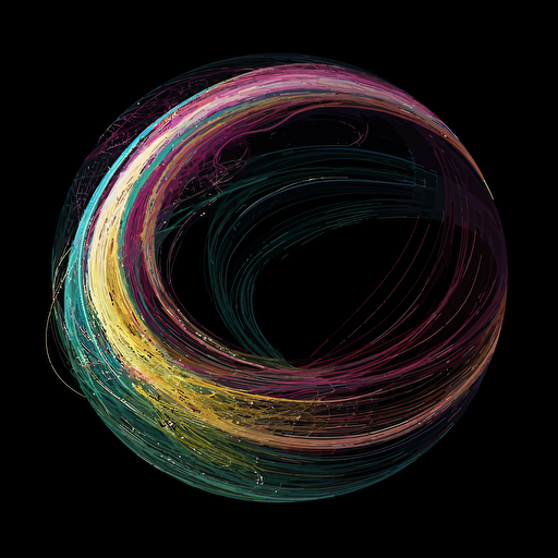 earth on black background, 2d vector, spiral light trails, purple, yellow, white, orange, green and pastel colors