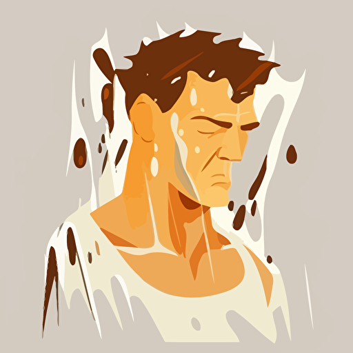1 aldut man,sports ,drenched in sweat, fatigue ,tired , white clear backgruond ,Flat Illustration Style,cartoon,Vector