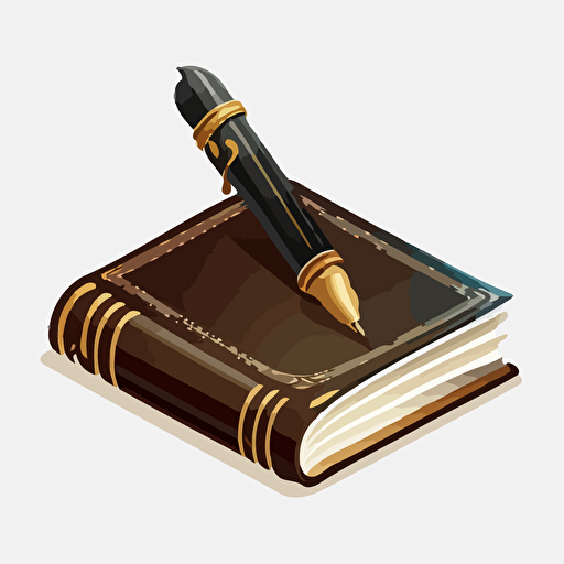 A fountain pen wrting in a book, vector icon, transparent background