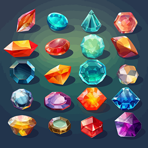 Gems, items, shiny object, high detail, symmetrical, vector, cartoon