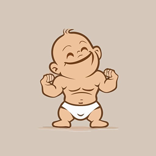 vector logo style smiling infant with muscles, minimalism