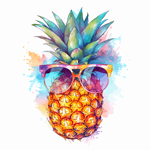 cure watercolor design of a pineapple wearing sunglasses, vector