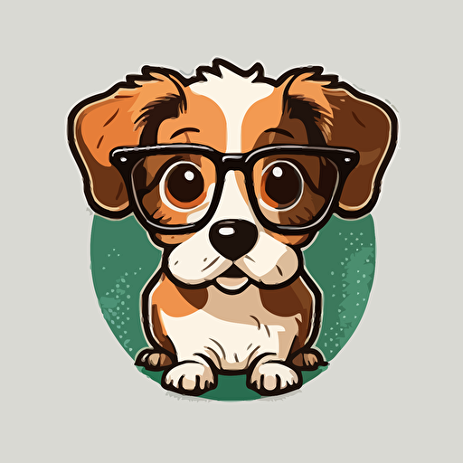 Very cute dog with glasses pixar style, 2d flat design, vector, cut sticker