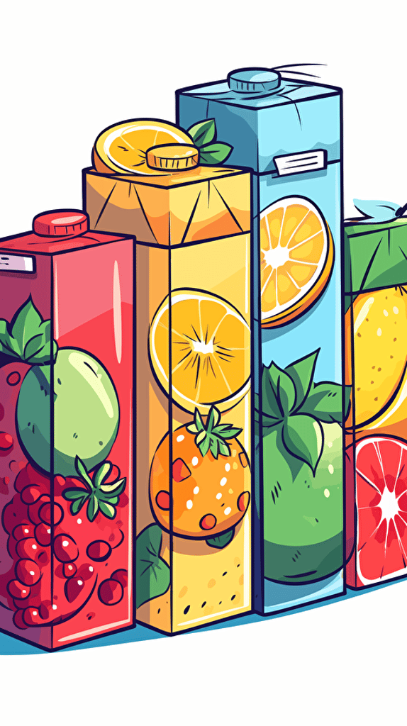 vector art of a juice carton illustration stickers, vivid colors, colorful, pastel cute colors, white background