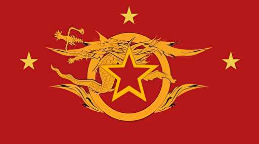 detailed red and gold dragon empire flag with chinese stars, futuristic and minimalistic government flag design, badass design, powerful nation, vector emblem