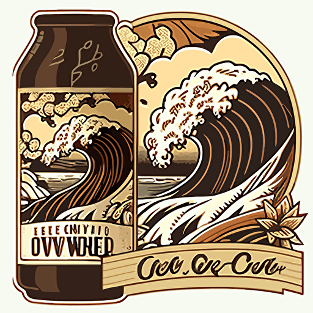 2d vector art ukiyo-e style brown wave sticker as a logo for a cold brew coffee company