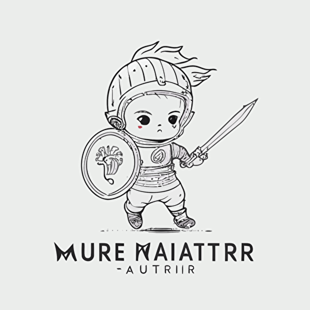 line drawing logo, design agency, little warrior, minimalistic, white background, Vector