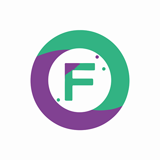 simple vector logo of a circle with letters E P, green and purple color, white background, vector