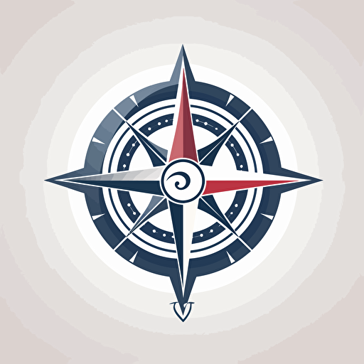 Design of professional logo featuring a simple compass clipart in stainless steel a white background. Include curves as an additional design element. vector style . Blue white and red