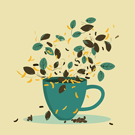 cup of coffee with leaves coming out of it, vector flat, PNG, SVG, vector illustration