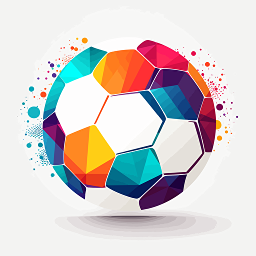 Colorful logo for kids on a pure white background representing a soccer ball. Intricately detailed, abstract art, color grading, vector design, primary colors HEX: 5B7ABC and HEX: F5A5C8, secondary colors HEX: C8D35F HEX: 9DDAE9 HEX: FEE252
