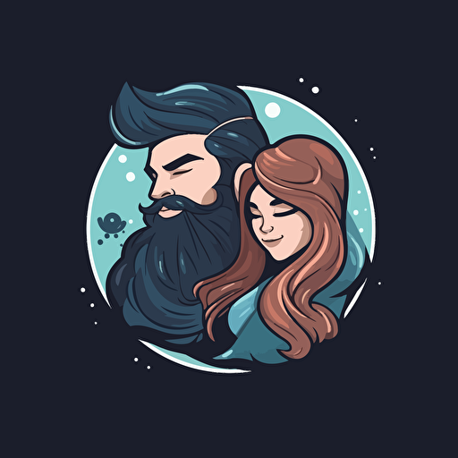 fantasy boy and girl front view, beard, happy, circle, round, simple, simplistic, logo, vector