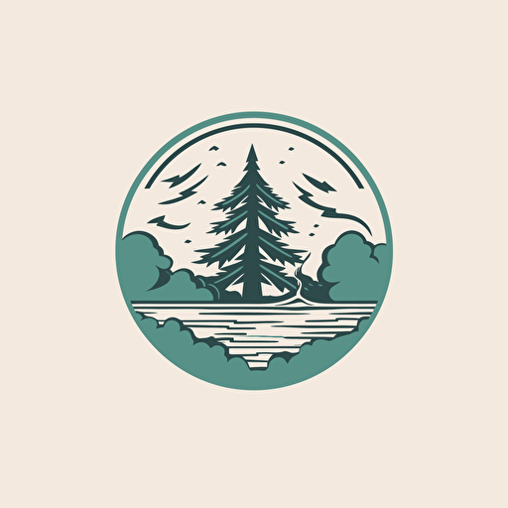 vector sport logo,pine trees,water,minimalist,simple,emblem,sticer,mascot