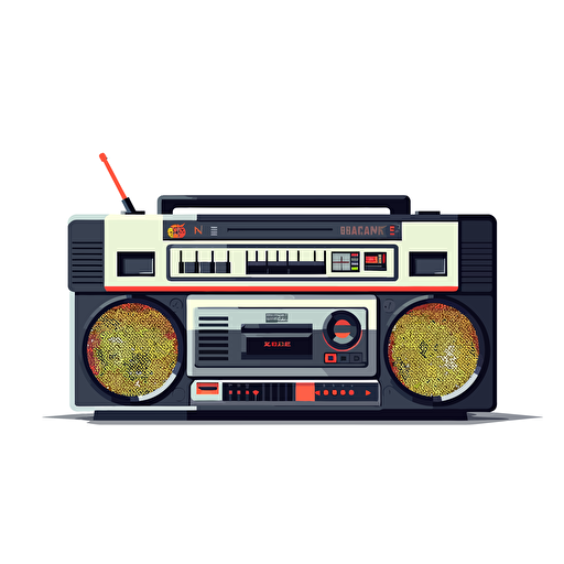flat vector 8 bit atari pixel art style, cassette boombox, white background