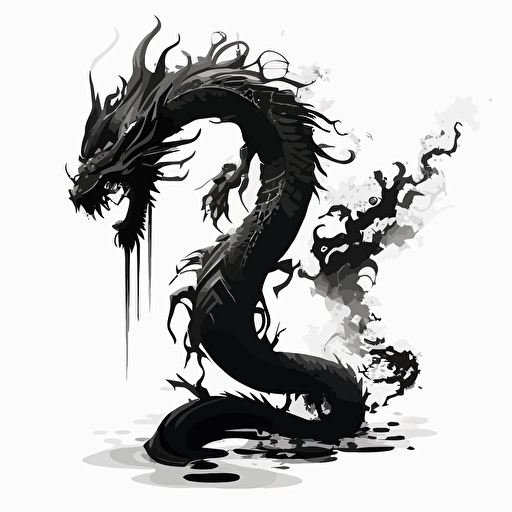 white background, black vector image. There is only a Chinese dragon's tail, expended from the bottom of the picture. The tail is curling up, gradually fading away like a steam.