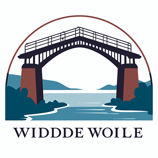 a company logo featuring a Roman bridge silhouette, symbolizing the challenge of venturing into a new world. Incorporate elements that evoke a sense of exploration, innovation, and determination, simple 2d vector art, White background, no shadow